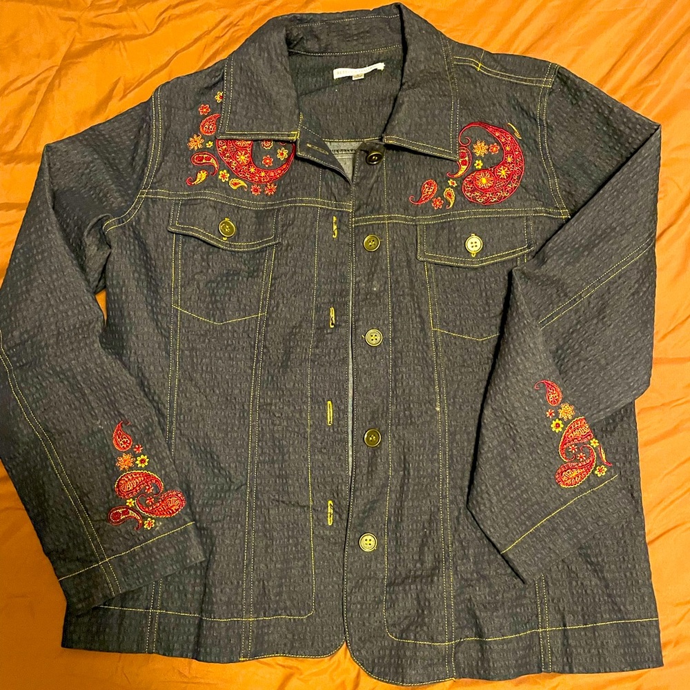 Rebecca Malone Dark Denim Jacket with Red Embroidery